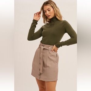 Houndtooth Paperbag Button Down Mini Skirt